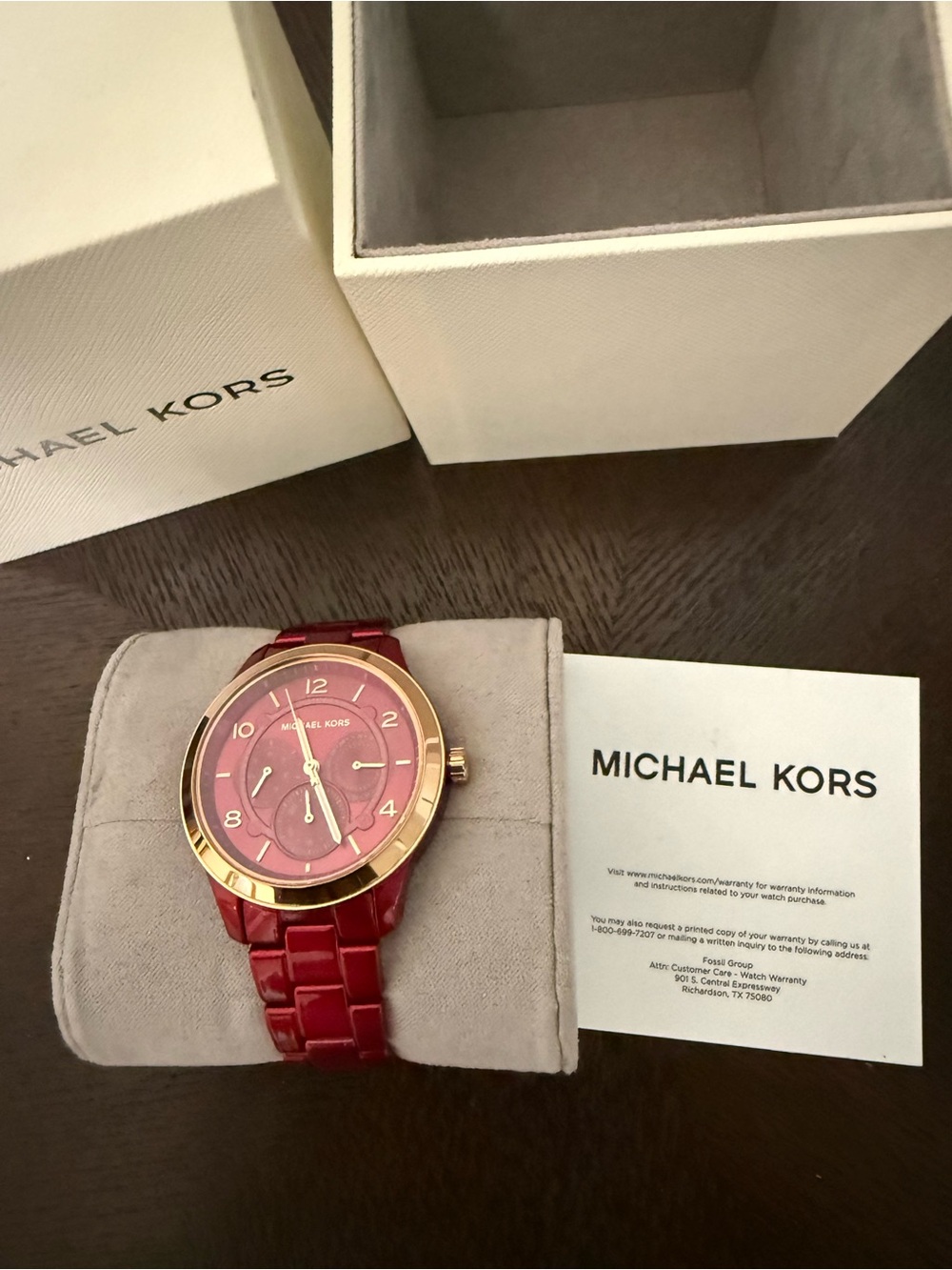 Michael Kors Women’s Red Watch with Gold-Tone Bezel